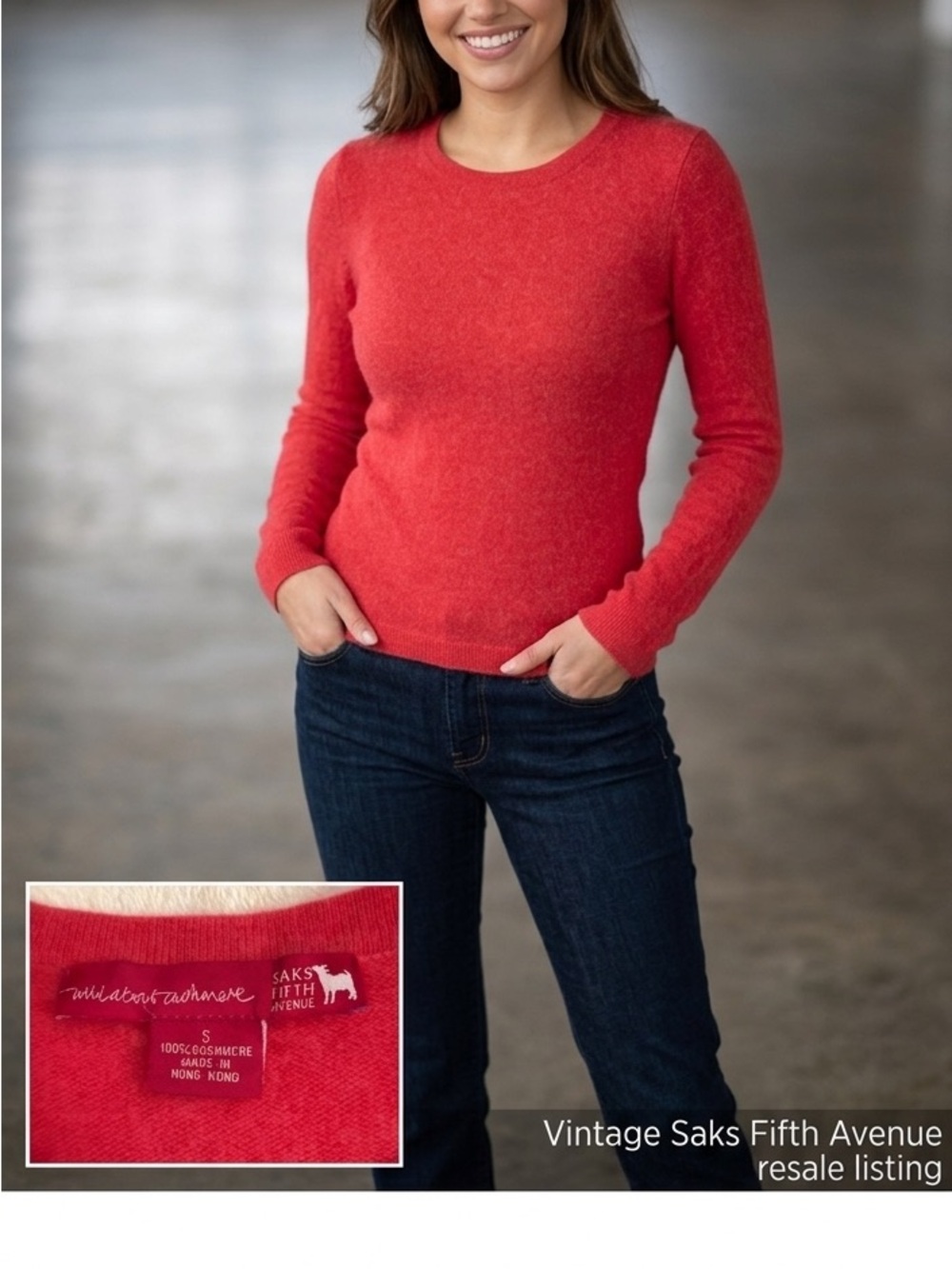 Vintage Saks Fifth Avenue Wild About Cashmere Crewneck Sweater Red Size Small S